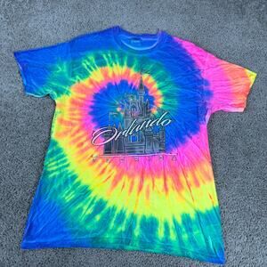 Orlando Florida Shirt Mens Large Theme Park Multicolor Spiral Tie Dye Casual